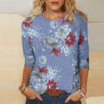 thumbnail image 1 of TIMIFIS Hauts pour Femmes Mi-Long Printemps Automne Imprimés Manches 3/4 Hauts Mode Grande Taille Col Ras du Cou T-Shirts Décontractés Blouses Chemises à Manches Longues pour Femmes Automne, 1 of 5