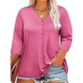 thumbnail image 1 of Jsaierl Womens Solid Color Loose Plus Size Tops 3/4 Sleeve V Neck Casual Blouses Basic Lightweight Simple Shirts, 1 of 9