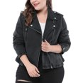 thumbnail image 1 of GRACE & GRANDEUR Women's Plus Size Denim Inclined Zip Motorcycle Jacket, 1 of 7