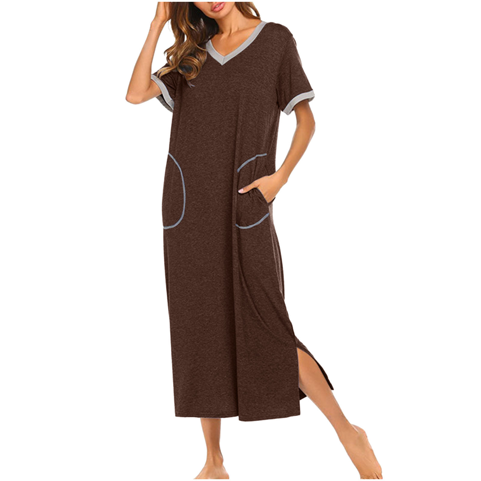 Birdeem Chemise de Nuit pour Femmes à Manches Courtes, Nuisette Ultra Douce, Robe de Nuit Pleine Longueur