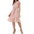 thumbnail image 4 of INSPIRE CHIC Robe pour Femme Florale à Encolure Carrée Manches Volantées Style Casquette Midi à Volants Robe d'Invitée de Mariage L Rose Blanc, 4 of 6
