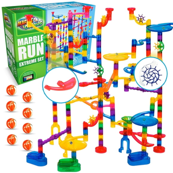 Marble Genius Marble Run Extreme Set, STEM Toys & Maze Construction Building - 300 Translucent Track Pieces & Glass Marbles for Family, Kids Toddlers