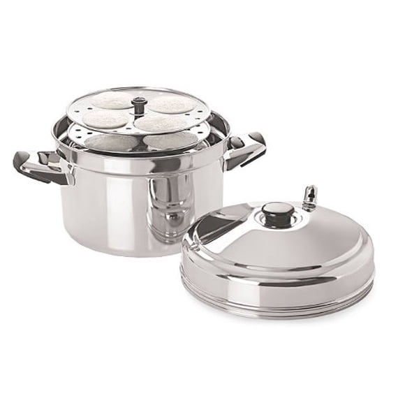 TABAKH Stainless Steel Idli Cooker with Strong Handles, 24 Idlis, 6-Rack, Silver