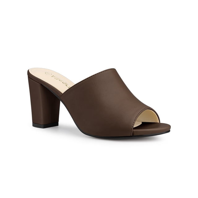 BLISSFUL STEP Sandales Mules à Talon Bloc à Enfiler pour Femmes Café 5,5
