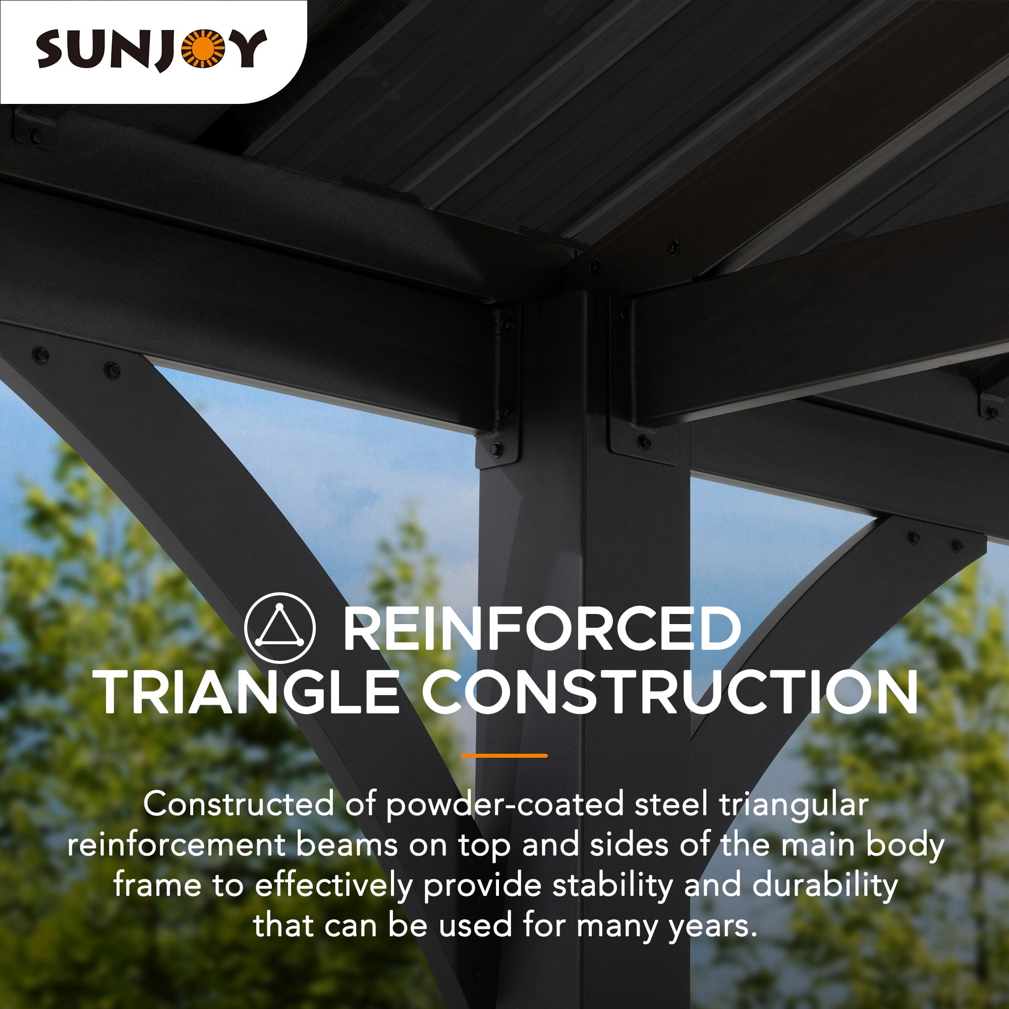 Sunjoy Carport 20 ft. x 14 ft. Gazebo Extérieur Abri de Voiture Robuste avec Toit en Acier Galvanisé Thermolaqué Marron / Cadre Noir et 2 Crochets de Plafond