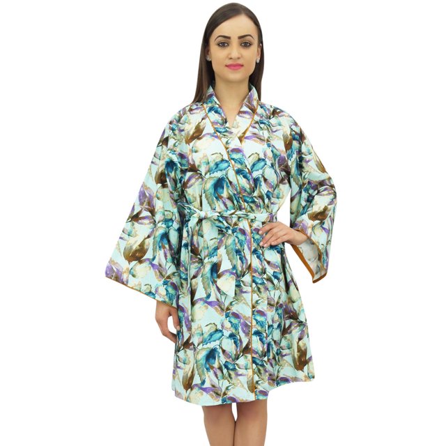 Bimba Floral Printed Bridal Full Sleeve Kimono Robe With Belt Coverup Wrap - 22