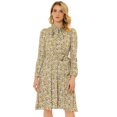 thumbnail image 1 of INSPIRE CHIC Robe Vintage à Fleurs pour Femme à Col Noué en Chiffon à Manches Longues avec Ceinture S Bleu Marine Jaune, 1 of 5