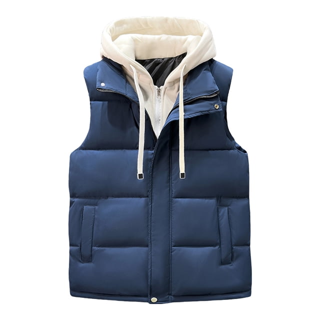 Gpaecead Quilted Puffer Vest Men's Solid Color Sleeveless Hooded Zipper Cardigan Warm Puffer Jacket