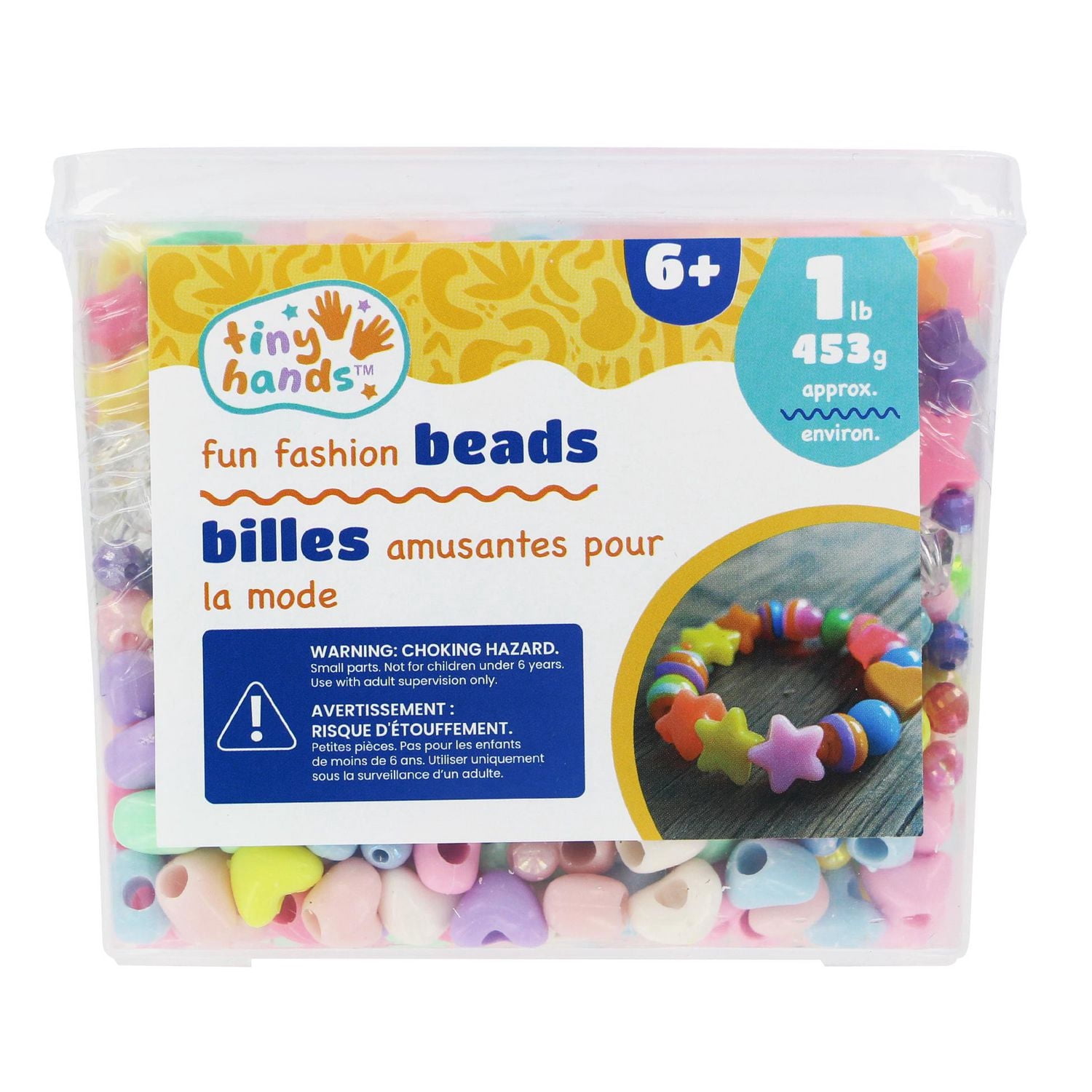 TINY HANDS Fashion Beads, Assorted Shapes, Colours, 453 g (1 lb), Age 6+, Kids, Crafts