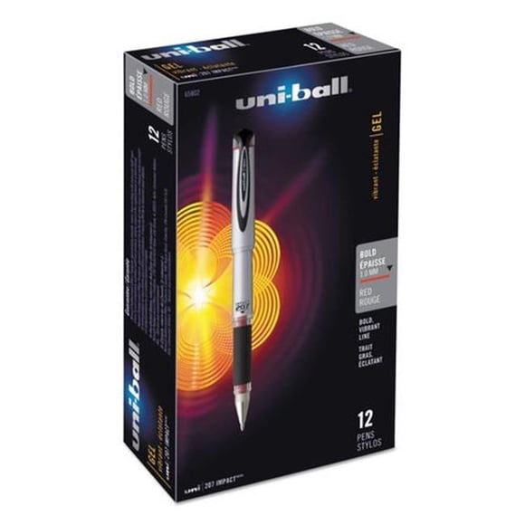 Uni-Ball UBC 1 mm Bold Red Ink, Black Barrel 207 Impact Stick Gel Pen