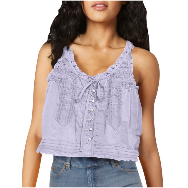 Timegard Tank Top for Women Lace U Neck Drawstring Sleeveless Ruched Button Summer Fashion Casual Tee