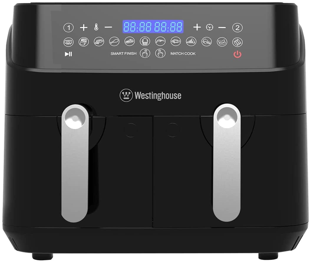 Westinghouse Dual Zone Air Fryer - Double Air Fryer Handcrafted with 2 Independent Baskets, Separate Heater and Control, 12 Preset Programs, and Adjustable Temperatures
