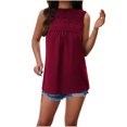 thumbnail image 1 of AherBiu Camisole pour Femmes Boho Décontractée Col Rond Imprimé Ajouré Sans Manches Dos Goutte Lacée Camis de Vacances, 1 of 7