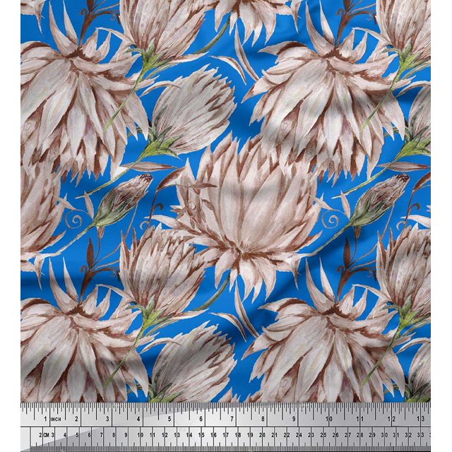 Soimoi Rayon Fabric Clover Flower Printed Fabric 1 Yard 56 Inch Wide