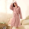 thumbnail image 4 of Teissuly Peignoirs pour Femmes Mode Allongé Garder au Chaud Col à Revers Même Style Pyjama à Capuche Uni Manches Longues Nuisette, 4 of 7