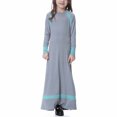 thumbnail image 1 of Weiqiqre Robes de Mode pour Filles, Robe Longue Musulmane pour Filles Moyennes et Grandes, Manches Longues, Col en V, Robe à Blocs de Couleur, 1 of 6