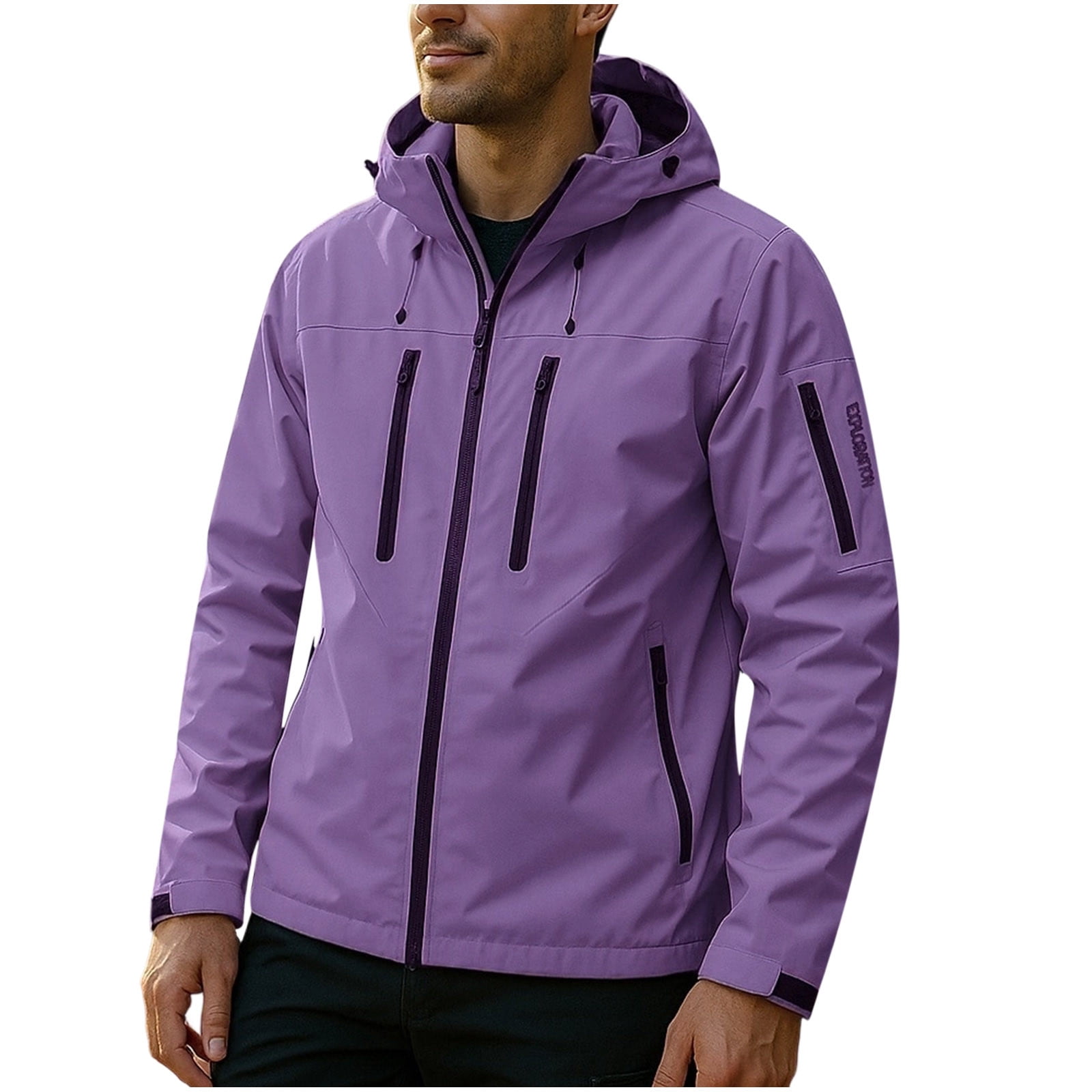 Lovzfmll Men's Rain Jacket Waterproof Windproof Hooded Outdoor Shell Purple, 4XL