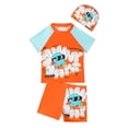 thumbnail image 1 of Akiihool Boy Rash Guard Long Sleeve Boys 2-Piece Swim Set, Short Sleeve Surf Shirt and Trunks, UPF 50+ Sun Protection (Orange,4-5 Years), 1 of 4