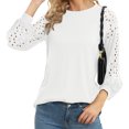 thumbnail image 3 of Pull en Tricot Fin à Col Rond pour Femmes Pull à Manches Longues avec Manches en Dentelle Ajourées, 3 of 7