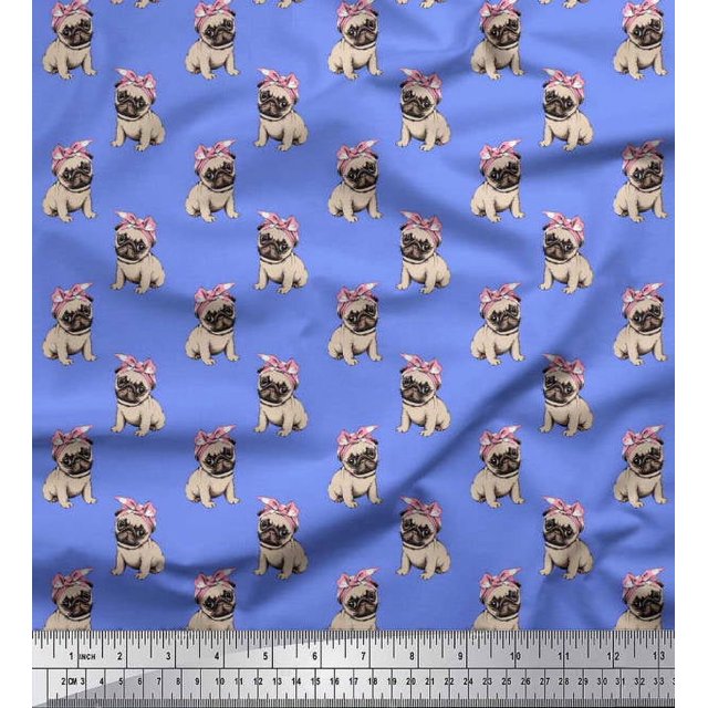 Soimoi Poly Georgette Fabric Pug Dog Printed Fabric 1 Yard 42 Inch Wide