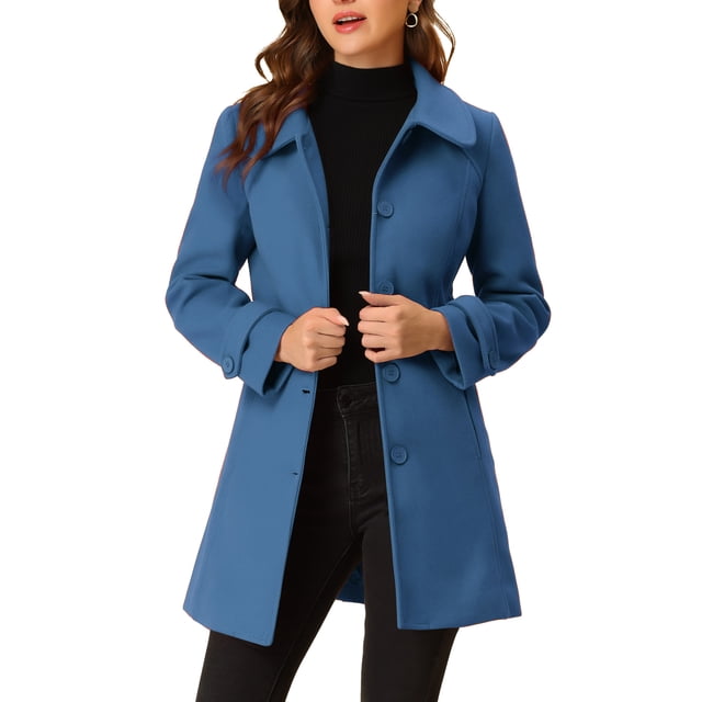 INSPIRE CHIC Manteaux pour Femmes Col Peter Pan Boutonnage Simple devant Boutonné Manteau d'Extérieur Manteaux d'Hiver TP Bleu Marine