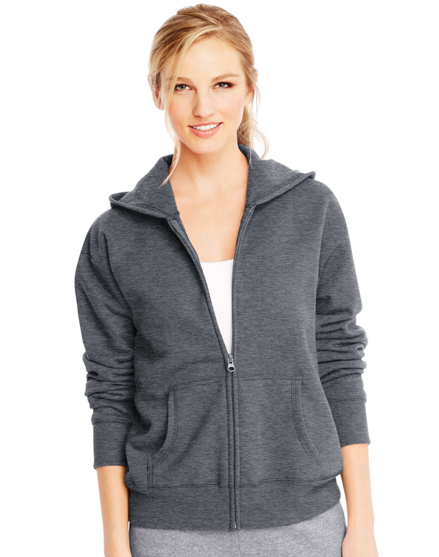Hanes Womens ComfortSoft EcoSmart Full-Zip Hoodie Sweatshirt, L, Slate Heather