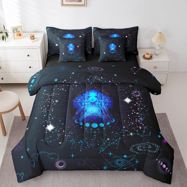 YST Ensemble de Douillette Constellations Bleu Néon, 7 Pcs, Décor Céleste, Double