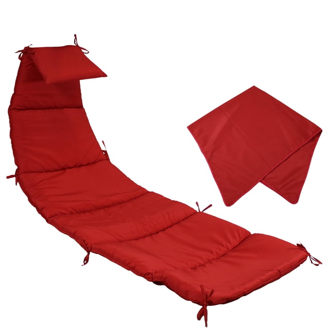Sunnydaze Coussin de Remplacement et Tissu de Parasol pour Chaise Longue Suspendue d'Extérieur en Rouge. l'Ensemble Comprend un long Coussin Profilé avec un Oreiller d'Appui-tête Attaché et des Attaches en Tissu pour une Fixation Sécurisée au Cadre de Chaise, et une Housse de Parasol Assortie Rouge Conçue pour des Auvents de Salon Suspendus à 4 Rayons. Fait d'Un Tissu de polyester durable avec un Rembourrage en Fibre de Polypropylène, le Coussin Mesure 88,5 Pouces de Large (79 Pouces avec l'Appui-tête Plié), 27 Pouces de Profondeur et 2 Pouces d'Épaisseur. la Housse de Parasol