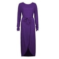 thumbnail image 3 of cfhntfmh Robes de Cocktail pour Femmes Automne Confortables Col Rond Manches Longues Longue Robe Maxi Douce Aguichant Ceinturée Fente Latérale Robe de Soirée, 3 of 3