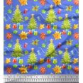 thumbnail image 1 of Soimoi Blue Modal Satin Fabric Gifts & Christmas Tree Print Sewing Fabric Yard 42 Inch Wide, 1 of 5
