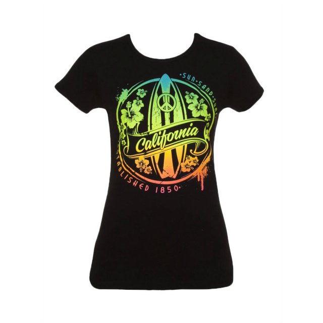 Cali T-Shirt à Manches Courtes pour Femmes Pride - Planche de Surf Cali - 2X-grand Noir