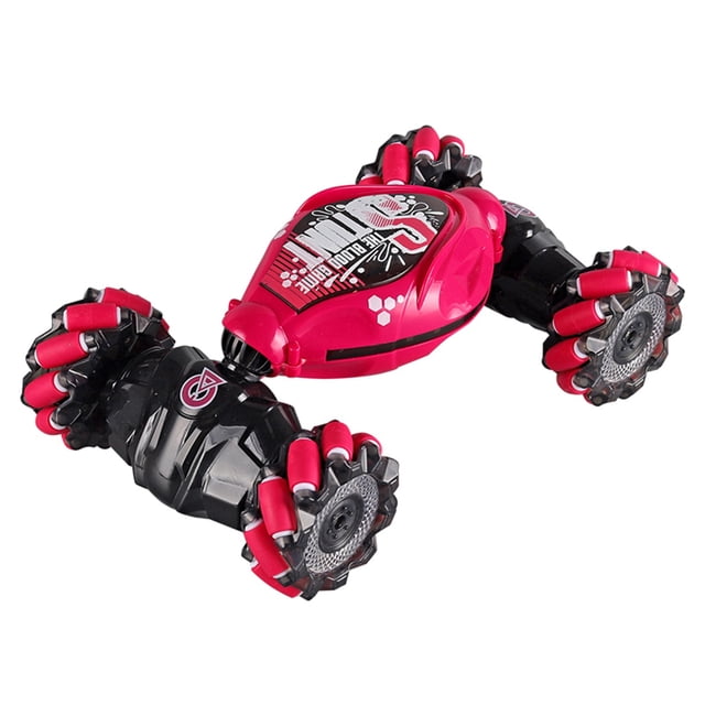 All Terrain Remote Control Car Rc Car Large 1:14 Scale, featuring a bold red and black design with roller-traction tires for versatile terrain use. This 4WD 2.4G RC truck includes advanced features like 360-degree rotation, side drifting, and double-sided driving. Equipped with lights, music, and a rechargeable battery for up to 30 minutes of play, it is perfect for kids aged 4-12. Suitable for sand, grass, dirt, and rocky surfaces.