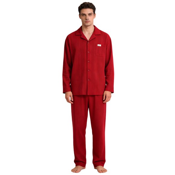DHFJKG Mens Pajamas Set Sleepwear Lightweight Pjs Long Sleeve Button Down Lapel Shirt Pants Valentine's Day 2 Piece Leisure Loungewear
