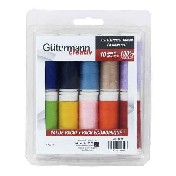 GÜTERMANN Value Pack, Bright, - 10 Shades, 128 m (140 yd), 16.51 cm (16.5 cm (6.5 in)) H × 12.7 cm (12.7 cm (5 in)) W × 2.54 cm (2.5 cm (1 in)) D