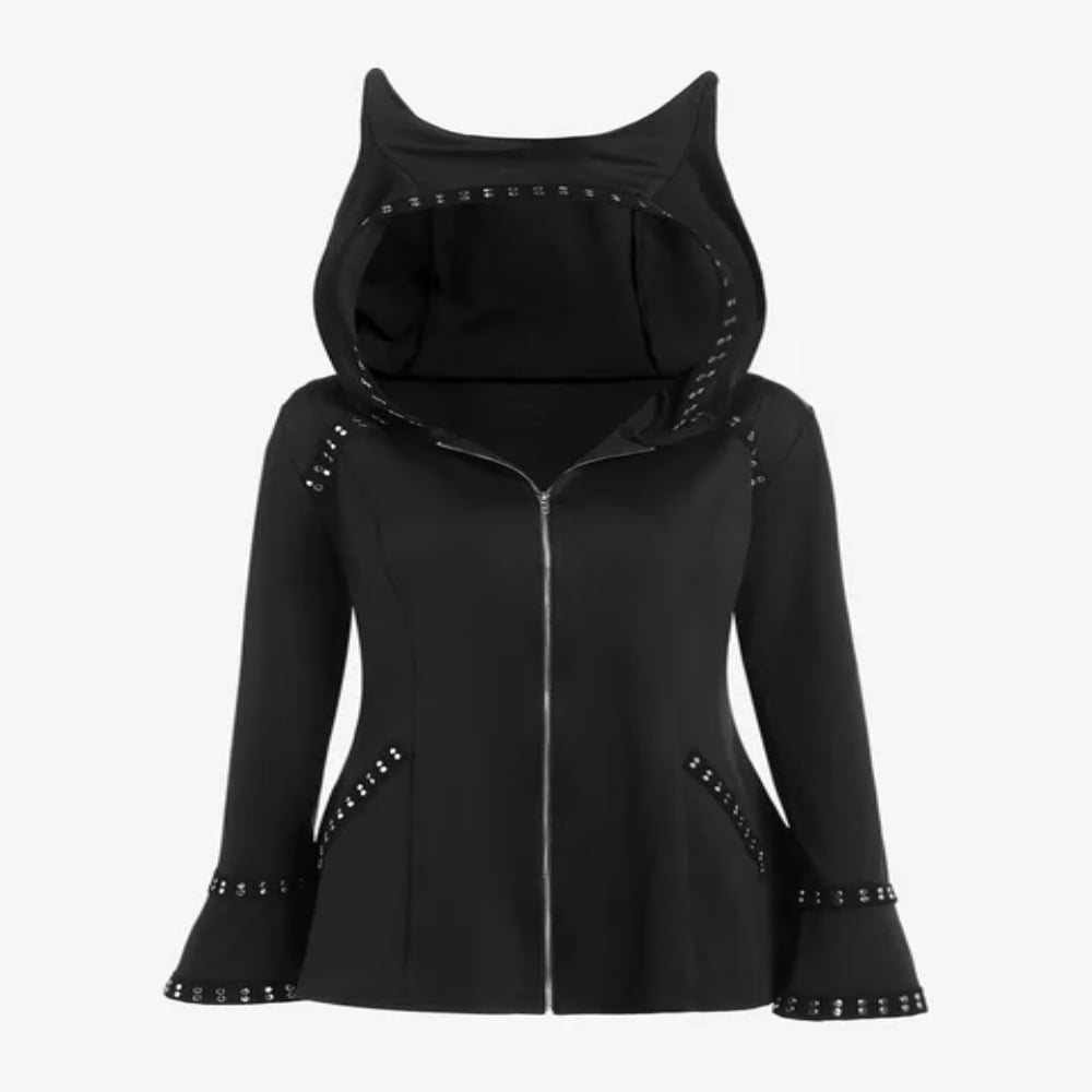 LNGOOR ROSEGAL Mignon Automne Hiver Femmes Veste Colorblock Oreilles de Chat à Côtes à Capuche Chaude Manches Longues Manteau à Fermeture Éclair 4TG Manteau Hauts Nouvelle Arrivée
