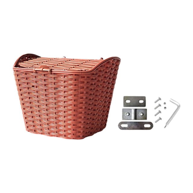 Lipstore Bike Storage Basket with Lid Detachable Front Frame Bike Basket Cycling Carrying Brown