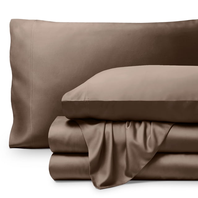 Bare Home Bamboo Sheet Set - Made from Rayon Fibers - Deep Pockets - 4 Piece - Split Head Flex King, Taupe