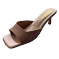 thumbnail image 1 of Womens Heeled Sandals High Kitten Heel Open Square Toe Solid Color Slide One Strap Stiletto Backless Party Dresses Pumps Brown, 1 of 6