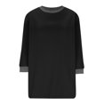 thumbnail image 4 of HAiming Chandails 3/4 pour Femmes, Hauts Habillés Décontractés, Blocs de Couleur, Col Ras du Cou, T-Shirts Basiques de Mode d'Automne, Vêtements, 4 of 7