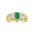 thumbnail image 1 of RYLOS Men's Rings Yellow Gold Plated Silver Classic 7X5MM Oval Gemstone & Diamond Ring Emerald May Birthstone Rings For Men Size 12, 1 of 7