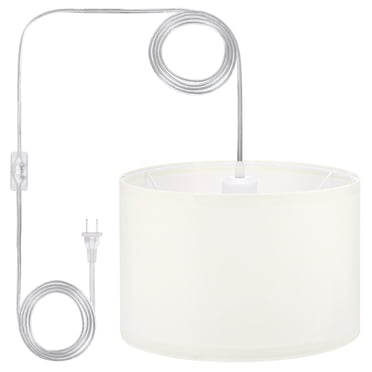 Uxcell Plug in Pendant Light, 15Ft Rope Cord Hanging Lamp Fixture for Bedroom Kitchen Living Room, Beige White