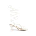 thumbnail image 3 of BLISSFUL STEP Sandales à Petits Talons à Brides et à Lacets pour Femmes Blanches (Taille 7,5), 3 of 7