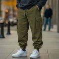 thumbnail image 3 of Yuyuzo Mens Cargo Sweatpants Causal Drawstring Workout Joggers Fleece Solid Color Athletic Pants with Pockets, 3 of 7