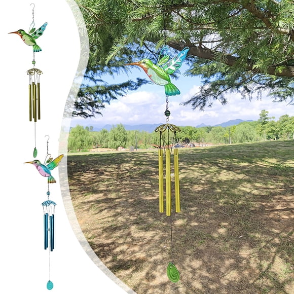 RRJ Hummingbird Wind Chimes For Outside Garden Patio, 31-Inch Iron Wind Chime with 5 Tubes, Birthday Mother's Day Gifts For Mom Grandma, Home Decor Backyard Decorations, Outdoor Windchimes