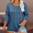 thumbnail image 2 of Plebaso Hauts Grande Taille pour Femmes Été Manches 3/4 Col Rond T-Shirts Décontractés Couleur Unie Tuniques Amples Blouses, 2 of 4