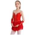 thumbnail image 2 of JanJean Robe Justaucorps de Patinage Artistique Sans Manches pour Filles Enfants en Maille à Strass avec Empiècement, et Gants, Costume de Compétition Rouge 10, 2 of 7