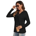 thumbnail image 3 of Knit Hoodies Women Drawstring Button V-Neck Pullover Sweatshirt Travel Casual Long Sleeve Hooded Fall Tops, 3 of 6