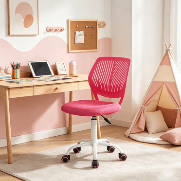 Homy Casa Pink Armless Kids Desk Chair, Adjustable Swivel Study Chair with Wheels for Small Rooms