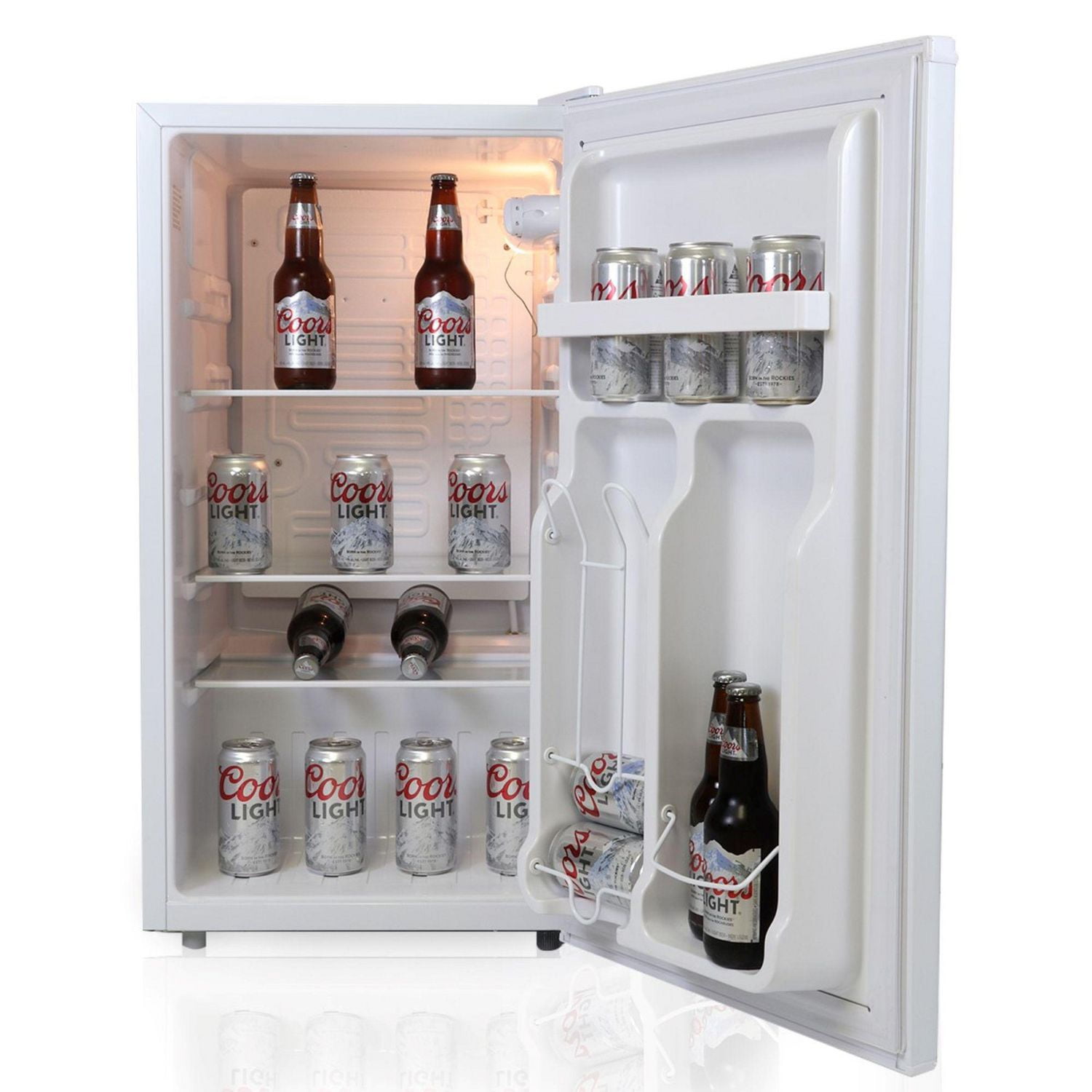 Coors Light Réfrigérateur compact de 3,2 pi³ avec ouvre-bouteille intégré, mini refroidisseur de boissons, blanc