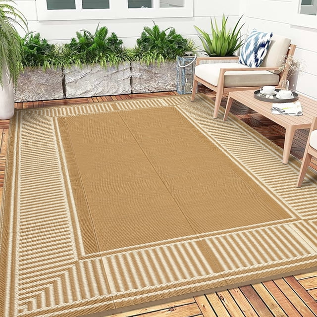 Gaderth Outdoor Rug 8x10 Waterproof Patio Rug, Reversible Plastic Straw Outdoor Carpet, Foldable Portable RV Camping Mat for Porch Balcony Deck Front Door Beach Picnic Camper